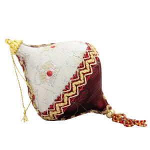 Ялинкова іграшка м'яка - Дзига, 10 см, червоний, текстиль з бісером (430246-3)