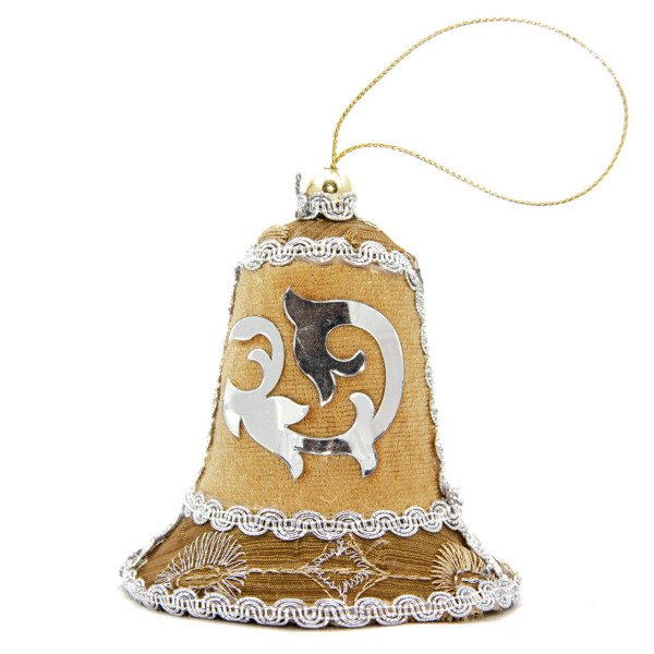 Ялинкова іграшка м'яка - Дзвіночок, 10 см, бежевий, текстиль з бісером (430291-1)