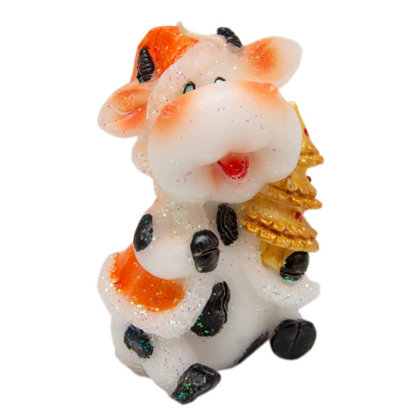 Свічка - Бичок з золотистою ялинкою, 9,5 см, білий (011445-6)