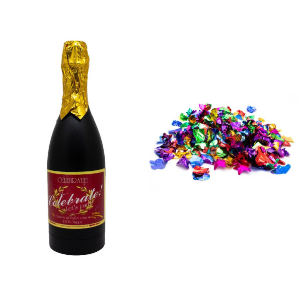 Хлопавка пневматична - шампанське CELEBRATE, 30 см, різнокольорові фігурки з фольги (400492-1)