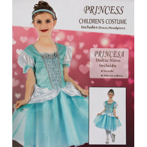 Дитячий карнавальний костюм принцеса, зріст 92-104 см, блакитний, віскоза, поліестер (091064A)