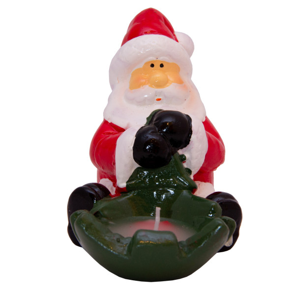 Підсвічник - Санта (Дід Мороз) зі свічкою, 10,5x7x9 см, червоний із зеленим, кераміка (441648)
