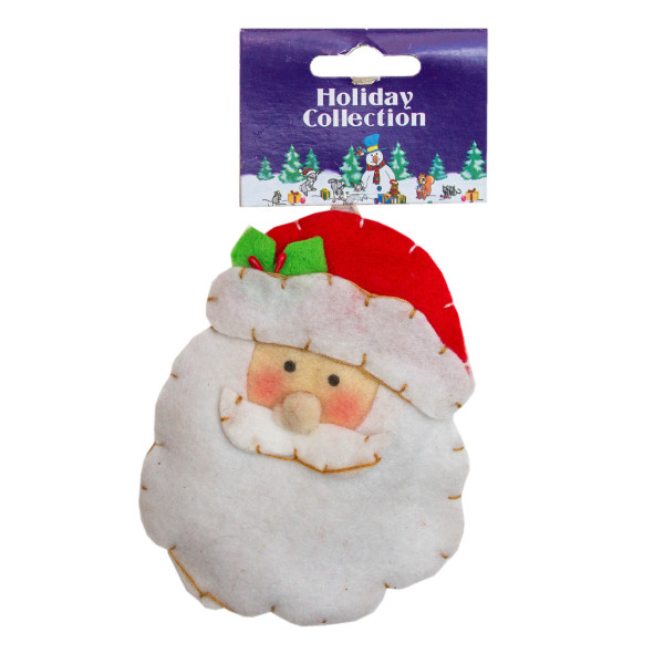 Ялинкова іграшка м'яка - Обличчя Діда Мороза, 11 см, білий, текстиль (000401-2)