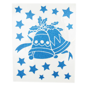 Новорічна прикраса - лист з декоративними наклейками дзвіночки, 42x30 см, синій, ПВХ (070045-3)