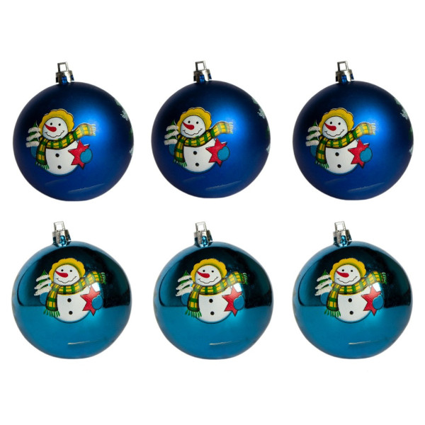 Уцінка. Набір ялинкових іграшок - кулі, 6 шт, D8 см, синій, з малюнком, пластик (030361-4)