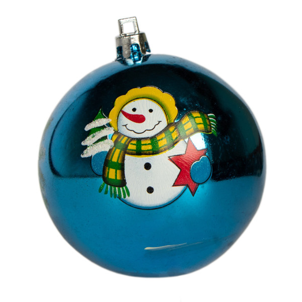 Уцінка. Набір ялинкових іграшок - кулі, 6 шт, D8 см, синій, з малюнком, пластик (030361-4)