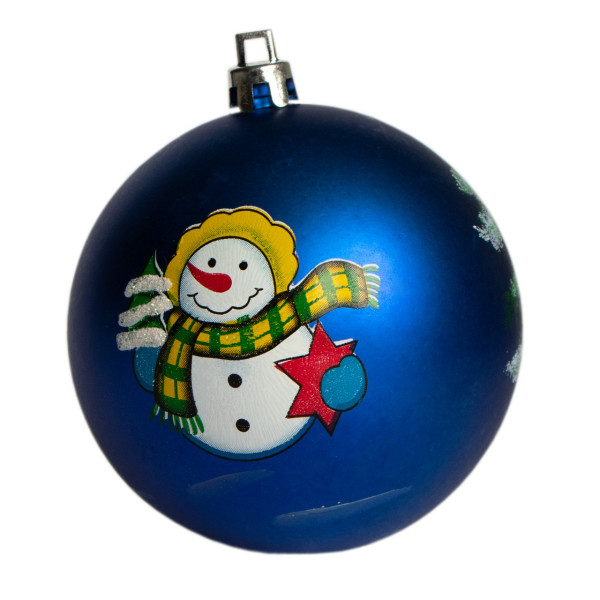 Уцінка. Набір ялинкових іграшок - кулі, 6 шт, D8 см, синій, з малюнком, пластик (030361-4)