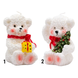 Свічка - Ведмідь з подарунком, 8,5x7,7x10,9 см, білий з червоним, парафін (790630-1)