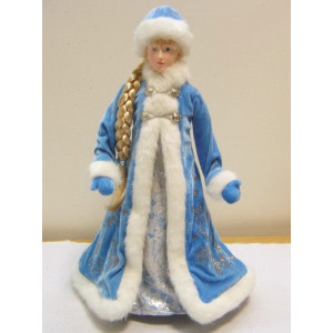 Новорічна сувенірна фігурка Снігуронька у блакитній шубі, 45 см, синій, пластик, текстиль (600076-2)