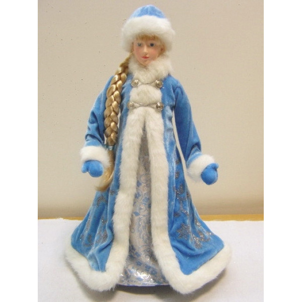 Новорічна сувенірна фігурка Снігуронька у блакитній шубі, 45 см, синій, пластик, текстиль (600076-2)