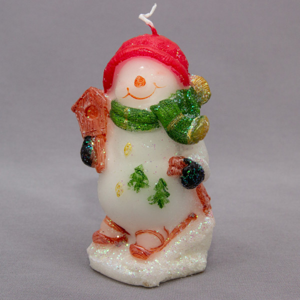 Свічка - Сніговик зі шпаківнею, 11 см, білий, парафін (791002-3)
