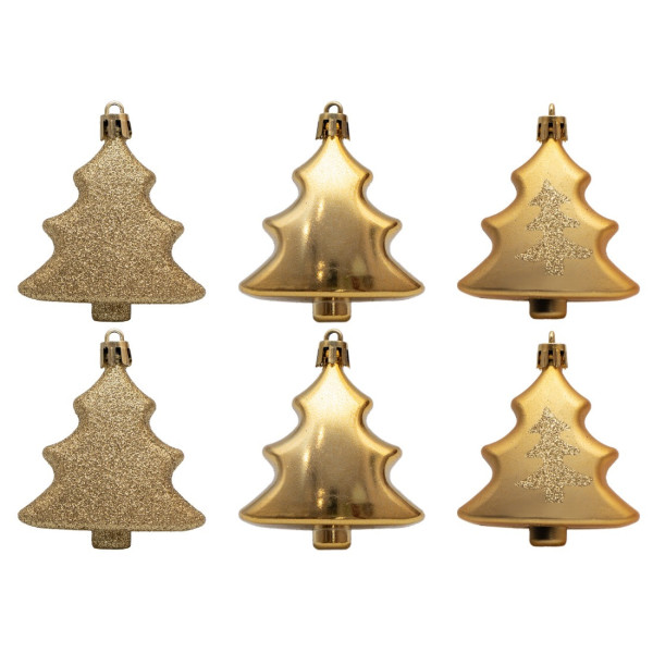Набір ялинкових іграшок - Ялиночка, 6 шт, 7 см, золотистий, пластик, мікс (891473)