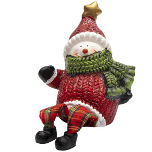 Декоративна фігурка - Сніговик, 11,6x6x13,2 см, червоний з білим, кераміка (022823)