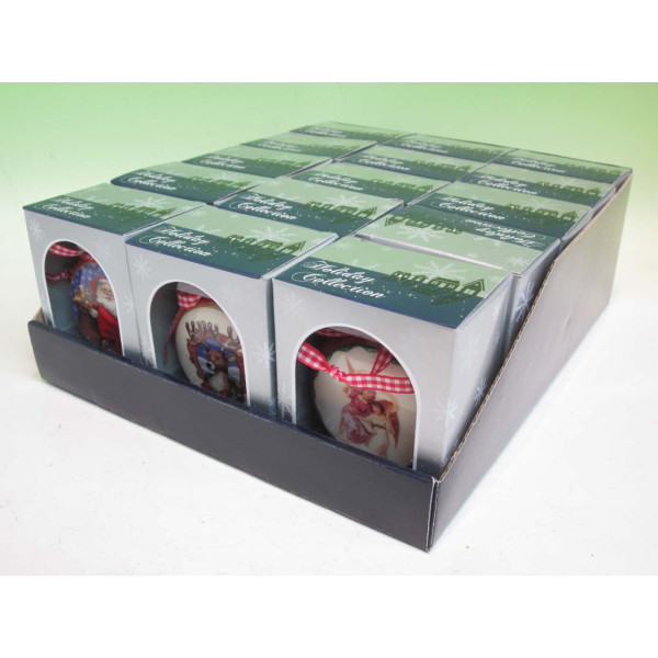 Ялинкова іграшка - плоска куля на підвісці з малюнком Діда Мороза, 7,5 см, червона, кераміка (000616-3)