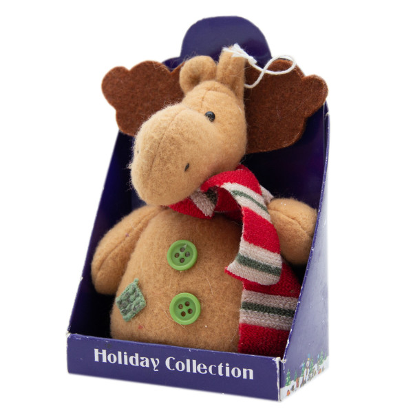 Ялинкова іграшка м'яка - Коричневий лось з зеленими гудзиками, 9 см, коричневий, текстиль (000265-12)