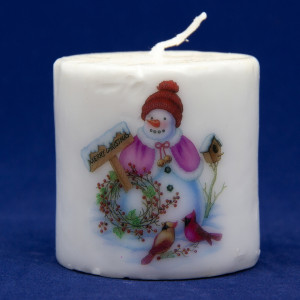 Свічка - Циліндр з малюнком сніговика, 6,5x6,5x6,4 см, білий, парафін (791231-3)