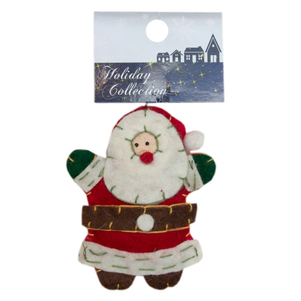 Ялинкова іграшка м'яка - Санта (Дід Мороз) з піднятими руками, 10 см, білий з червоним, текстиль (000166-7)
