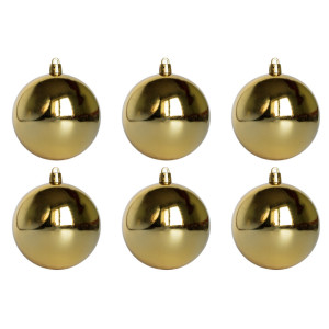 Набір ялинкових іграшок - кулі, 6 шт, D8 см, золотистий, глянець, пластик (890827)