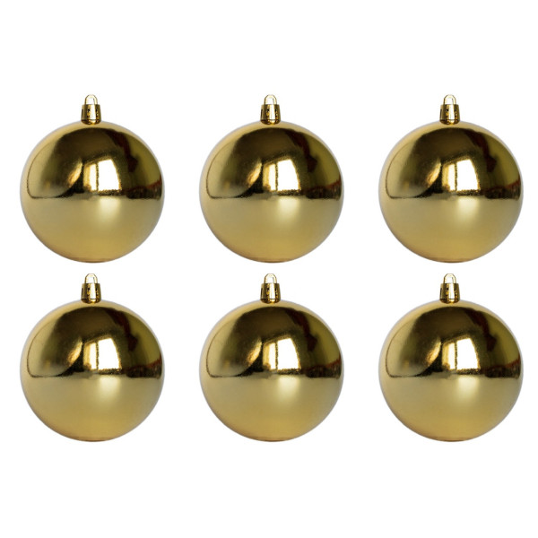 Набір ялинкових іграшок - кулі, 6 шт, D8 см, золотистий, глянець, пластик (890827)