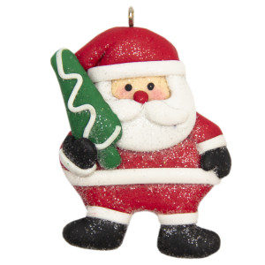 Новорічна ялинкова іграшка - фігурка Санта (Дід Мороз) з ялинкою, 6 см, червоний, пластик (001040-11)