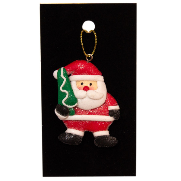 Новорічна ялинкова іграшка - фігурка Санта (Дід Мороз) з ялинкою, 6 см, червоний, пластик (001040-11)