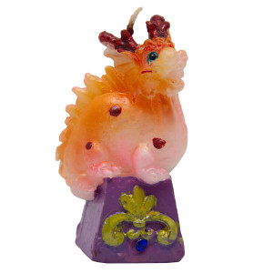 Свічка - Дракон на фіолетовому кубі, 4,6x3,7x7 см, жовтий з фіолетовим, парафін (441228-4)