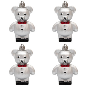Набір ялинкових іграшок - Ведмедик, 4 шт, 7 см, сріблястий, пластик (891497)