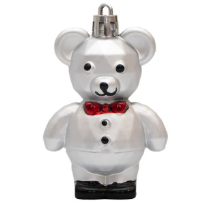 Набір ялинкових іграшок - Ведмедик, 4 шт, 7 см, сріблястий, пластик (891497)