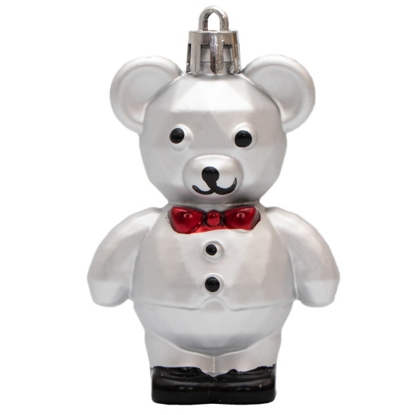 Набір ялинкових іграшок - Ведмедик, 4 шт, 7 см, сріблястий, пластик (891497)