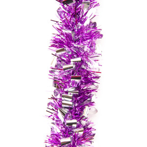 Новорічна прикраса - мішура, 200x7 см, ПВХ, бузково-срібляста (ГС-50/70/2-6)