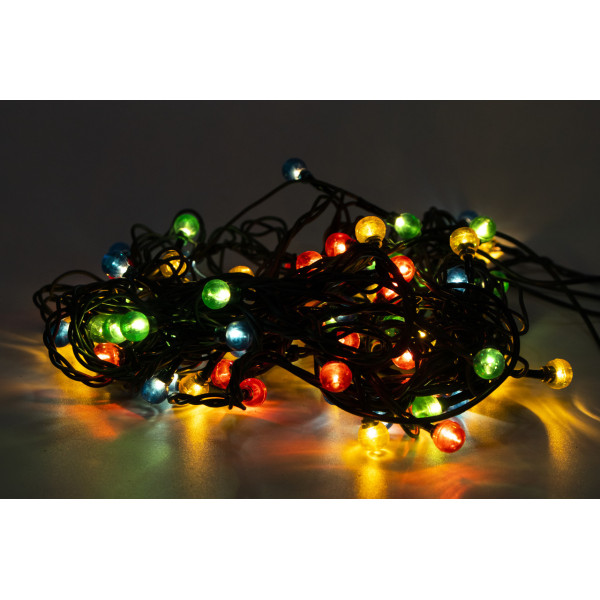 Гірлянда з лампочками розжарювання - кульки, 10 м, 100 л, 8 режимів, різнокольоровий, IP20 (350612)