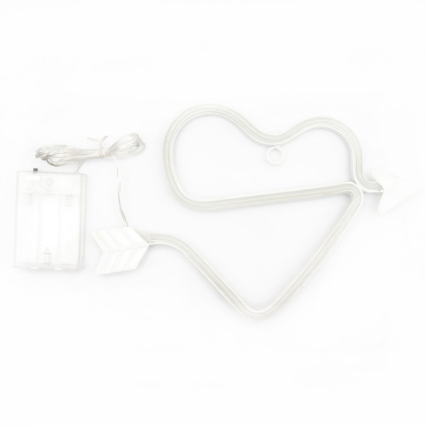 Неоновий світильник настінно-стельовий нічник - Серце зі стрілою, рожевий, 25x15 см, 3AA (140670)