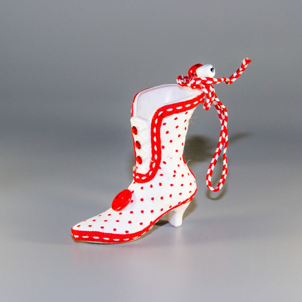 Новорічна ялинкова іграшка - фігурка Чобіт, 8 см, білий, текстиль (430673-2)