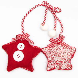 Ялинкова іграшка м'яка - Зірочки, 20 см, червоний з білим, текстиль (430376)