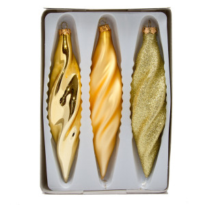 Набір ялинкових іграшок - закручені бурульки, 3 шт, 16 см, золотистий, мікс, скло (390168-2)