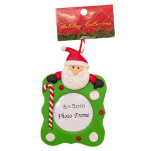 Новорічна ялинкова іграшка - фоторамка Санта (Дід Мороз), 12 см, зелений, полірезин (001576-2)