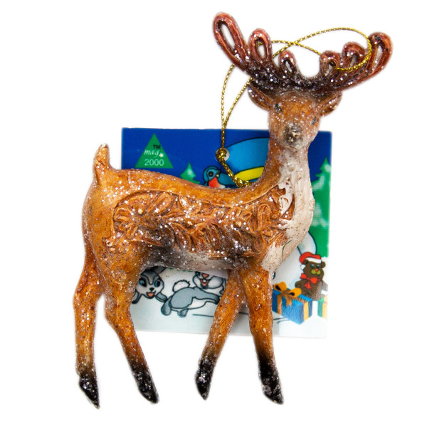 Новорічна ялинкова іграшка - фігурка Олень, 12 см, коричневий, пластик (190019-2)
