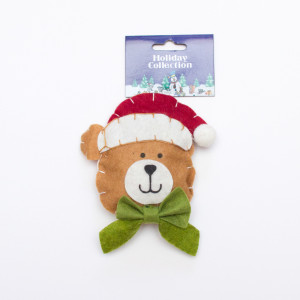 Ялинкова іграшка м'яка на підвісці - Обличчя ведмедя, 11 см, бежевий, поліестер (000739-6)