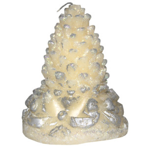 Свічка - Шишка, 8,8x8,7x10,2 см, білий зі сріблястим, парафін (444069-2)