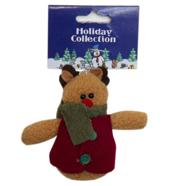Ялинкова іграшка м'яка - Ведмідь з зеленим шарфом, 9 см, коричневий, текстиль (000258-15)