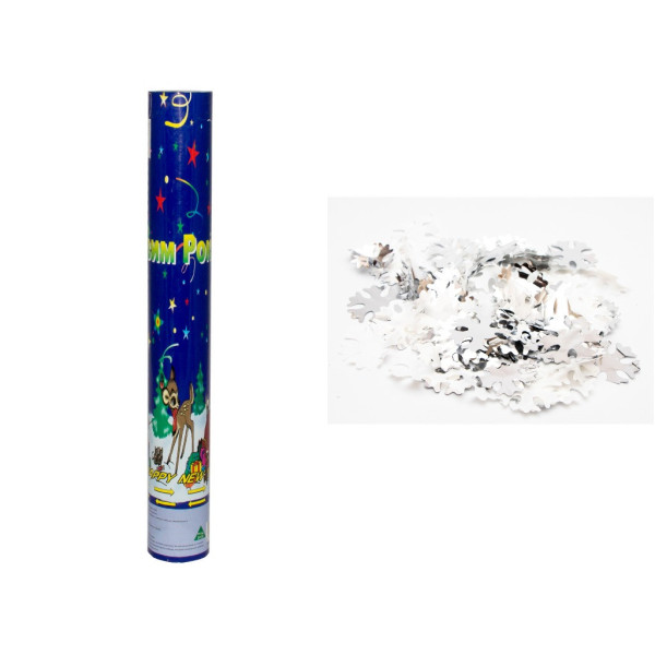 Хлопавка пневматична, 38,5 см, білі та сріблясті сніжинки з фольги (401062)