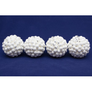 Набір ялинкових іграшок - кулі з кольоровими блискітками, 6 шт, D8 см, білий, пінопласт (200282)