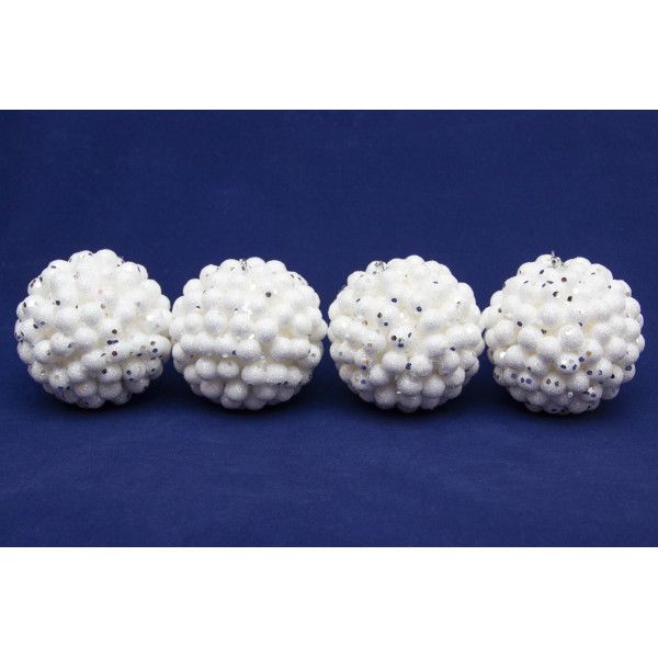 Набір ялинкових іграшок - кулі з кольоровими блискітками, 6 шт, D8 см, білий, пінопласт (200282)