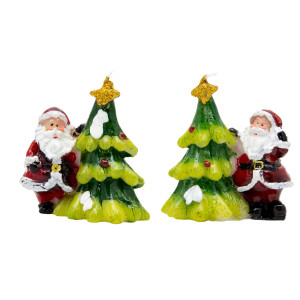 Свічка - Санта (Дід Мороз) з ялинкою ліворуч, 8,5x8x5,3 см, зелений з червоним, парафін (790241-1)