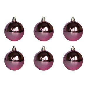 Набір ялинкових іграшок - кулі, 6 шт, D6 см, глянець, рожевий, пластик (251574)