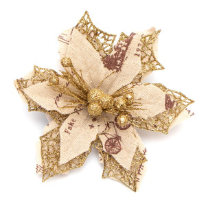 Ялинкова іграшка на кліпсі - Квітка, 15 см, золотистий, метал, тканина (004867)