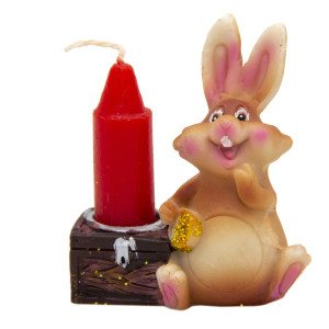 Підсвічник - Кролик зі свічкою, сундук праворуч, бежевий з червоним, кераміка (440245-4)