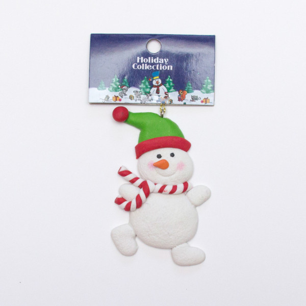 Новорічна ялинкова іграшка - фігурка Сніговик в шапці, 9 см, білий, пластик (001361-5)