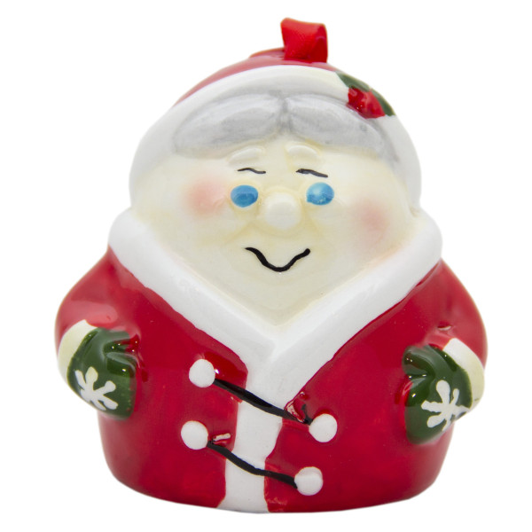 Новорічна ялинкова іграшка - фігурка Санта (Дід Мороз) з дзвіночками 8 см, червоний, кераміка (021796)