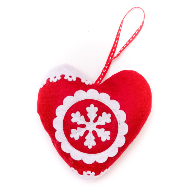 Ялинкова іграшка м'яка - Серце, 12 см, червоний з білим, текстиль (430710-2)